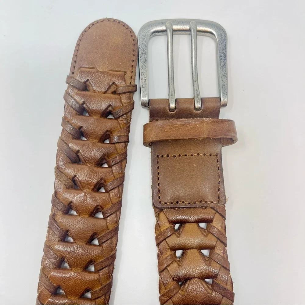 Vintage‎ Boho Full Grain Leather Braided, Woven Brown w/ Silver Toned Buckle